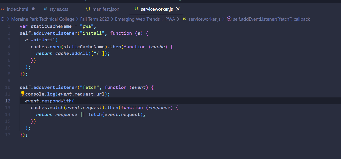 Code explaining a service worker